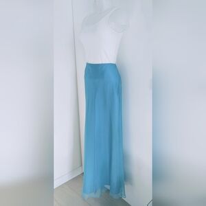 LAUNDRY Vintage 90s Turquoise Blue Silk Maxi Skirt; Size P8, Fit 2